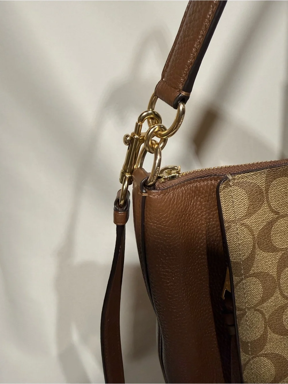 Coach Brown Signature Canvas and Leather Shoulder Bag with Gold Hardware